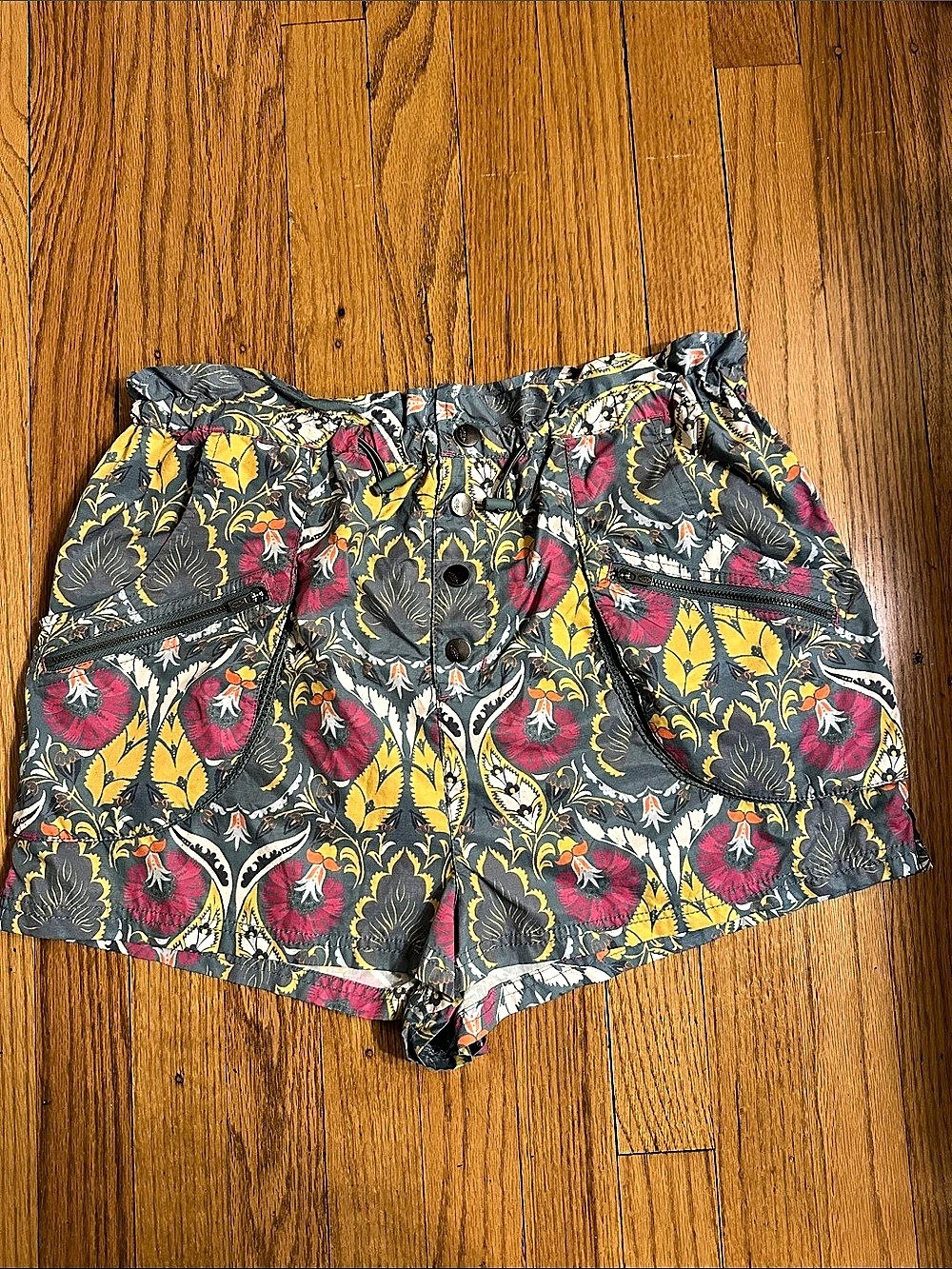 Free People Movement Floral Adjustable Waist Shorts in Gray/Yellow/Pink size M